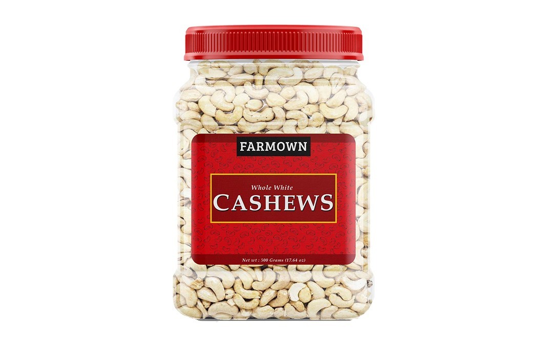 Farmown Whole White Cashews    Plastic Jar  500 grams